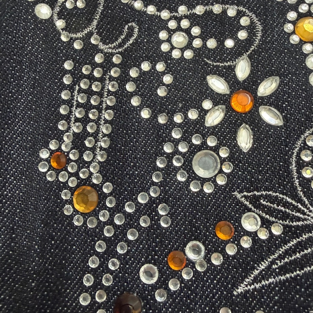 Chicos Platinum Rhinestone Corvello Vest‎ Dark Wash Denim 1 M Festival Statement - Picture 3 of 10